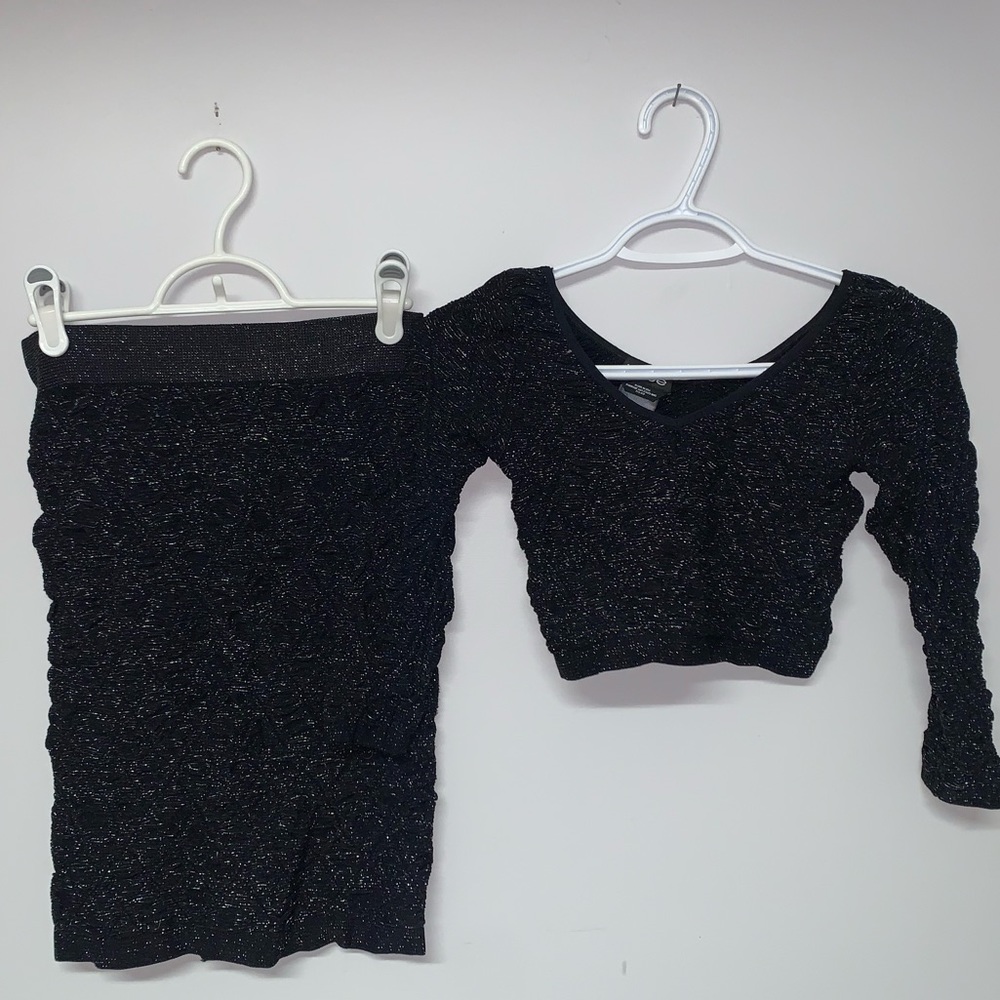 Bebe 2 Piece Set Glitter Top + Skirt